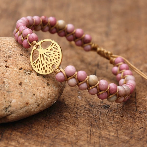 Women's Natural Stone Bracelet Purple Tree of Life