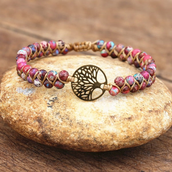 Women's Natural Stone Bracelet Purple Tree of Life