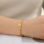 Palm Leaf and Zircon Style A Gold Bracelet