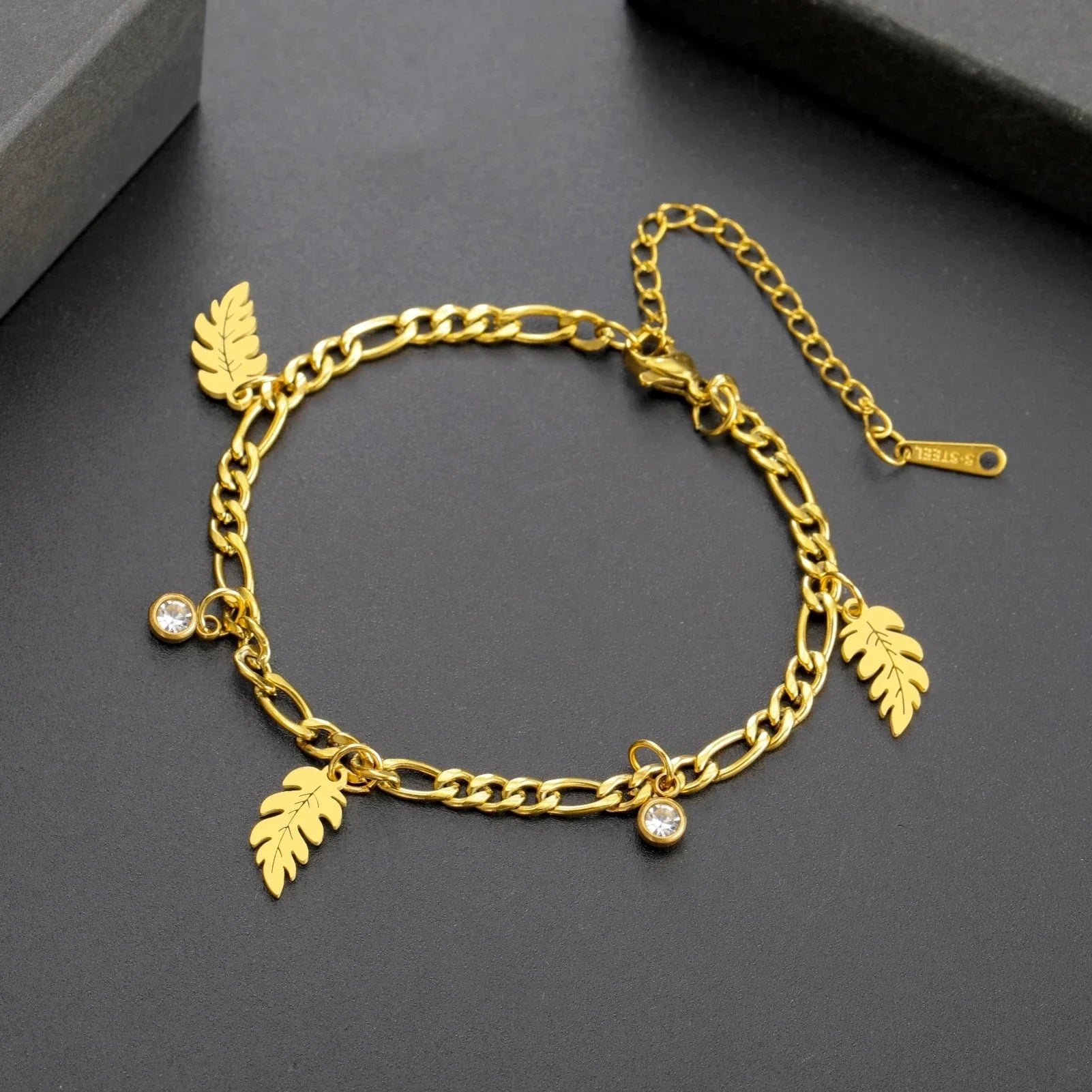 Palm Leaf and Zircon Bracelet