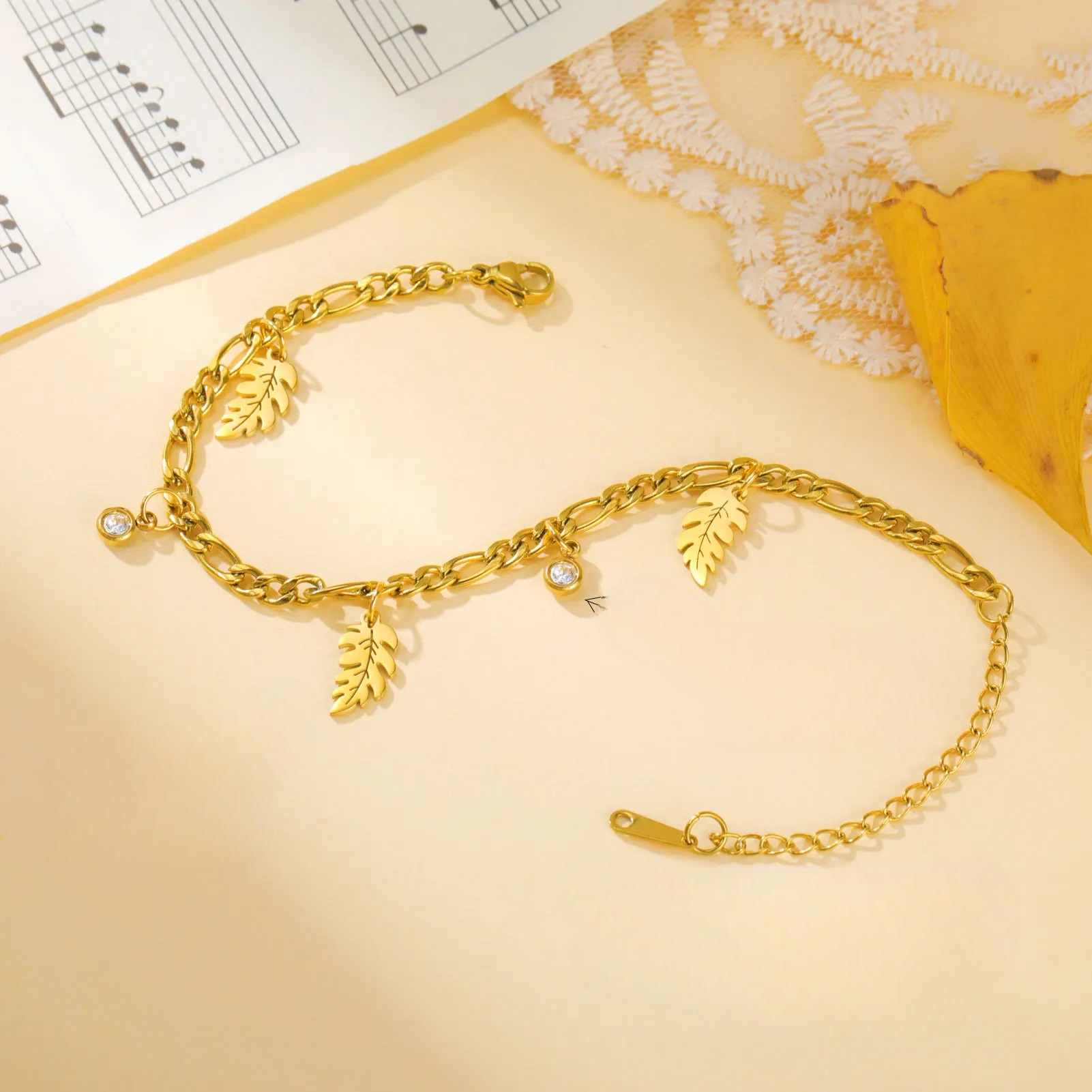 Palm Leaf and Zircon Bracelet