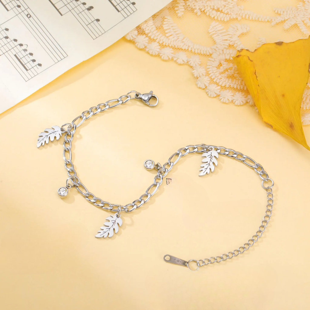 Palm Leaf and Zircon Bracelet