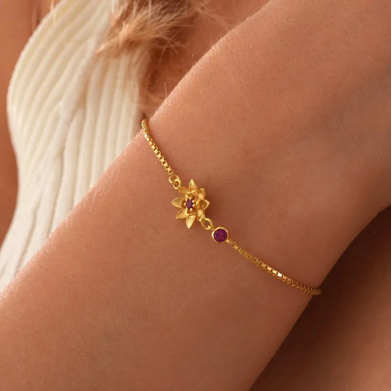 Flower Bracelet with Zircon Birthstone