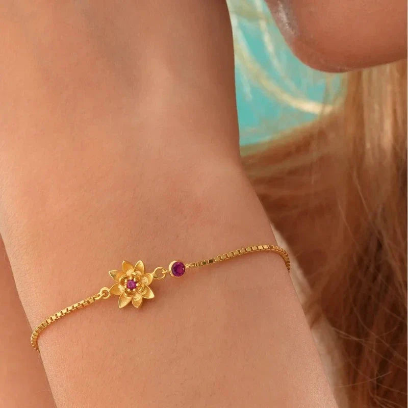 Flower Bracelet with Zircon Birthstone