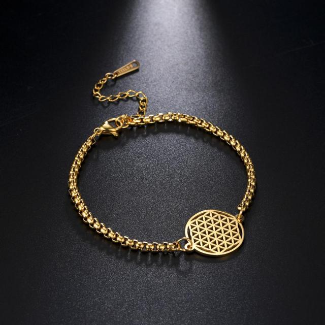Dawapara Flower of Life Mandala Gold Chain Bracelet