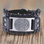 Black Men's Leather Flower of Life Bracelet