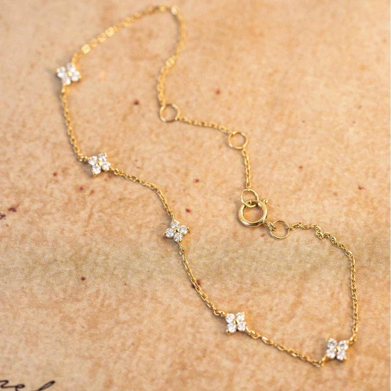 Fine Flower Zircon ID Bracelet gold