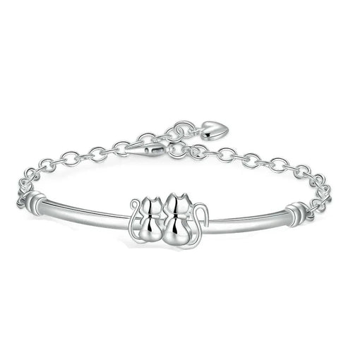 Double Silver ID Bracelet Cat