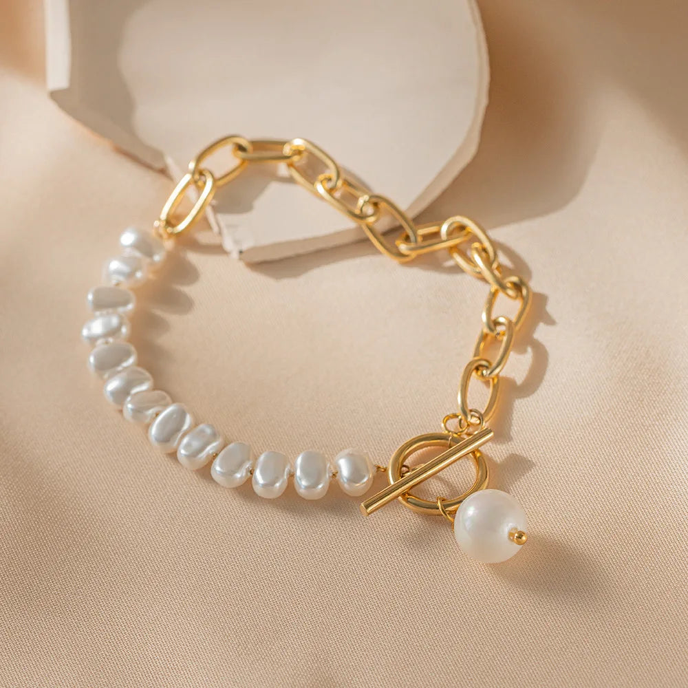 Baroque Style ID Bracelet with Pearls
