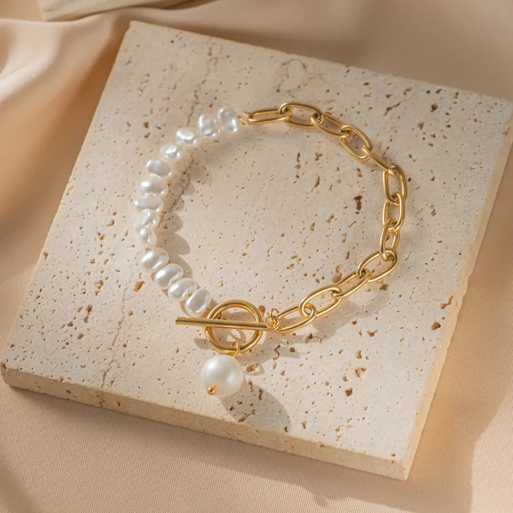 Baroque Style ID Bracelet with Pearls