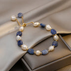 Blue and White Natural Pearl ID Bracelet