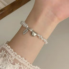 Women's Pearl ID Bracelet with Heart