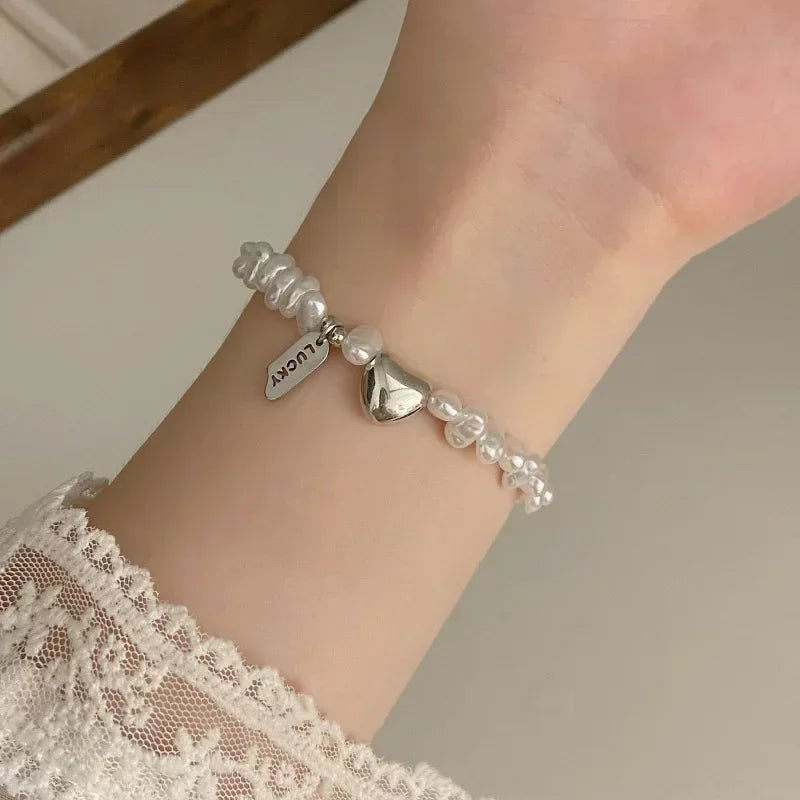 Women's Pearl ID Bracelet with Heart
