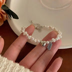 Women's Pearl ID Bracelet with Heart
