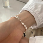 ID bracelet with beautiful white pearls