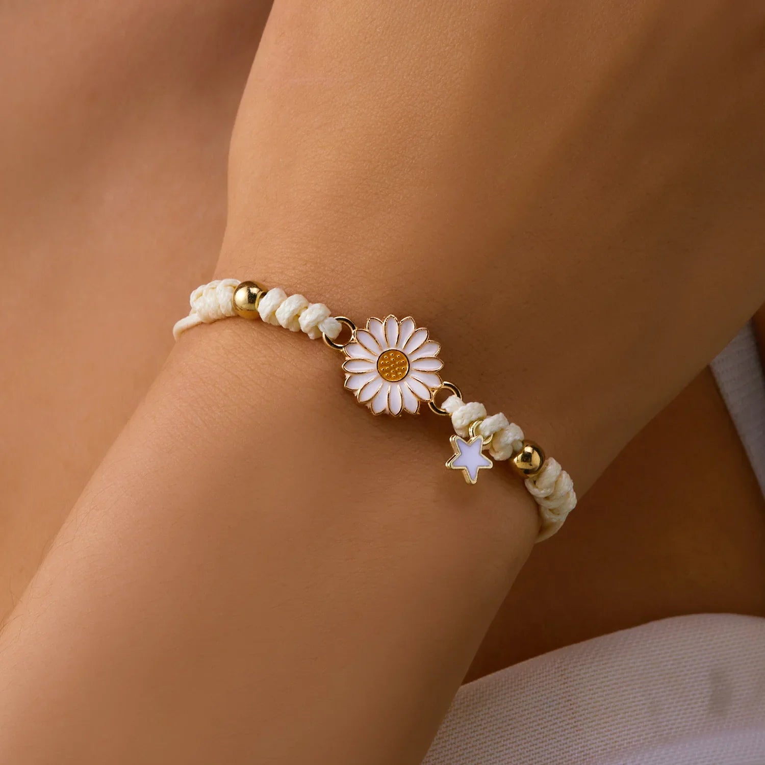 White Daisy Flower ID Bracelet
