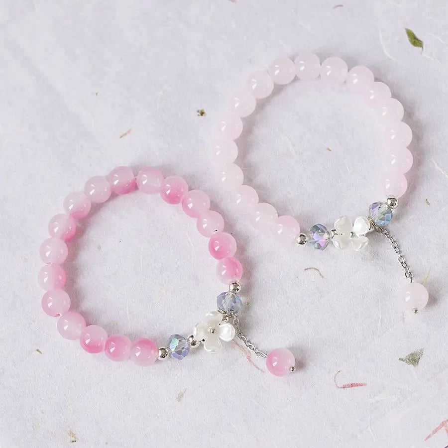 Bracelet Gourmette Fleur en Crystal rose