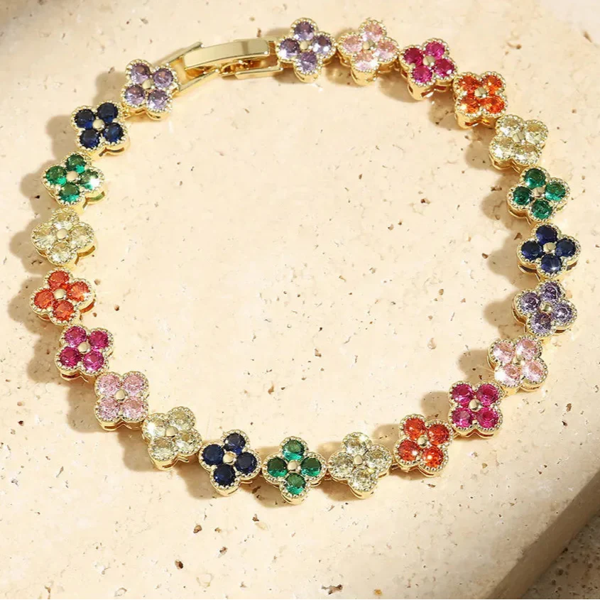 Colored Daisy Flower ID Bracelet gold