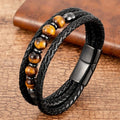 Tiger Eye Stone ID Bracelet Leather