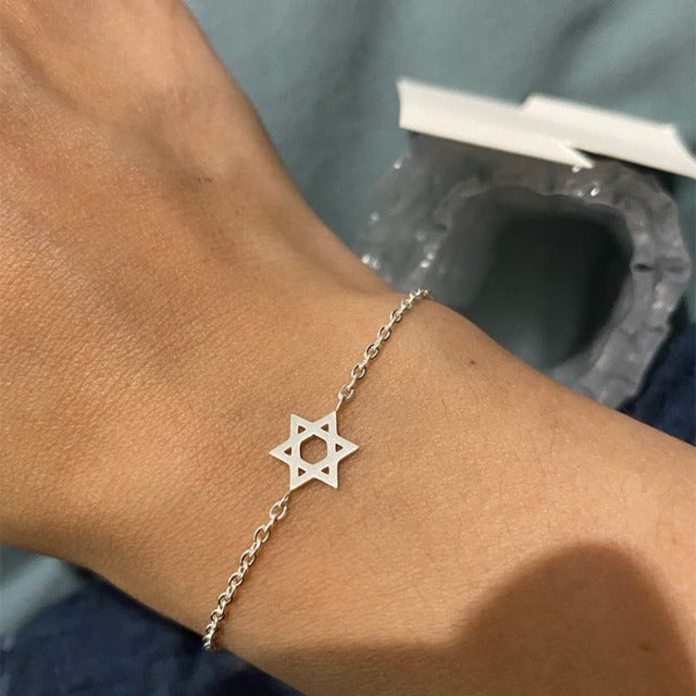 Hexagram Bracelet Star of David Judaism Silver Chain