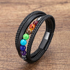 Men's Leather Bracelet 7 Chakras black