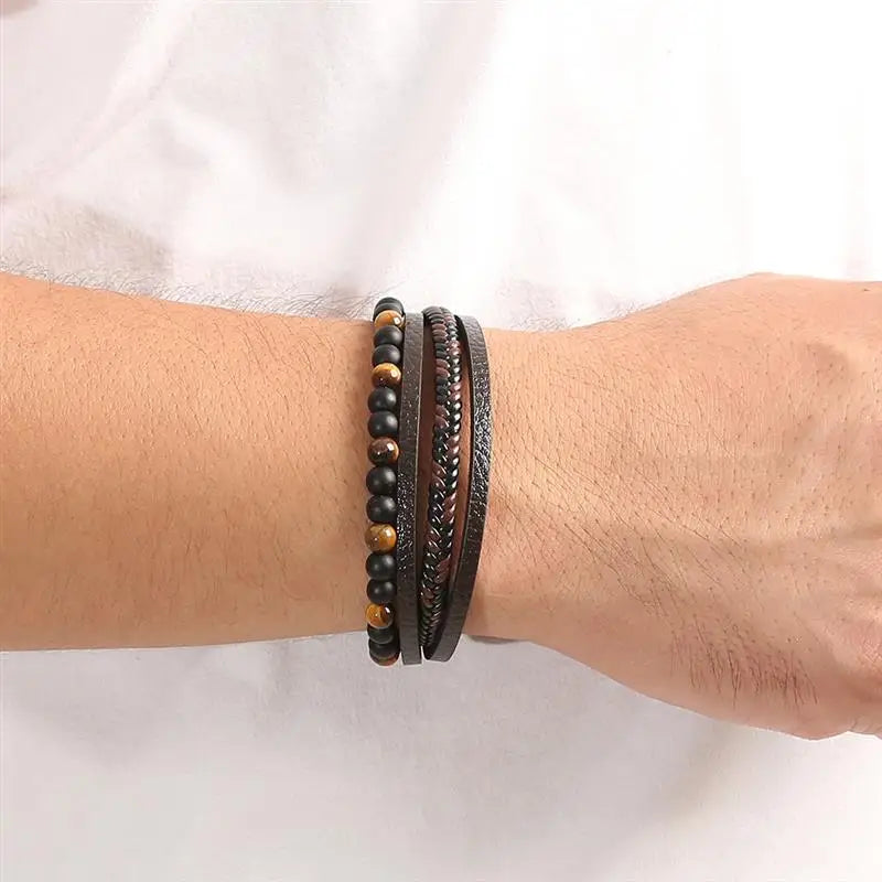 Men's Tiger Eye Leather Bracelet 