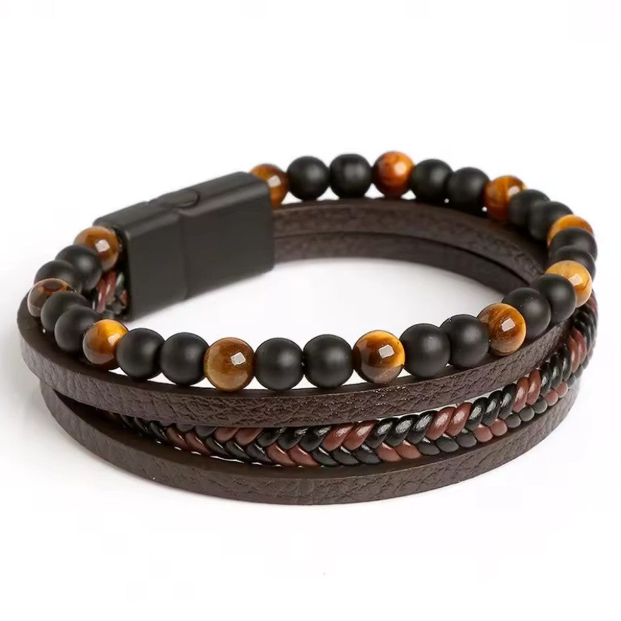 Men's Tiger Eye Leather Bracelet 