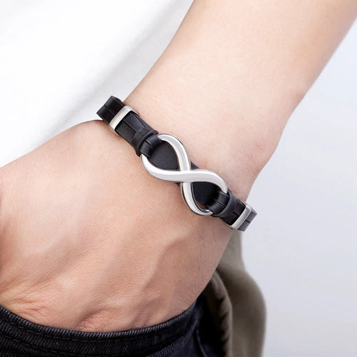 Black and silver Leather Infinity Bracelet
