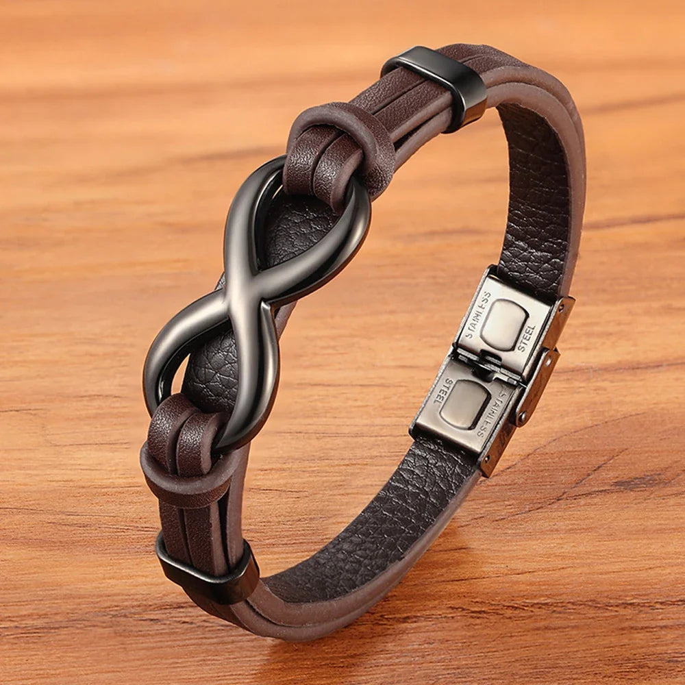 Brown and black Leather Infinity Bracelet