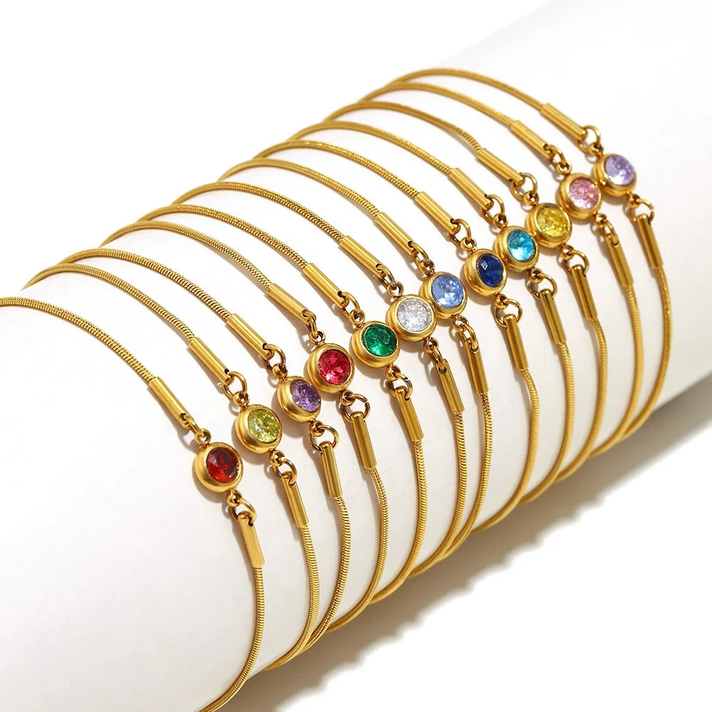 Bracelet jonc avec pierre de naissance colorée