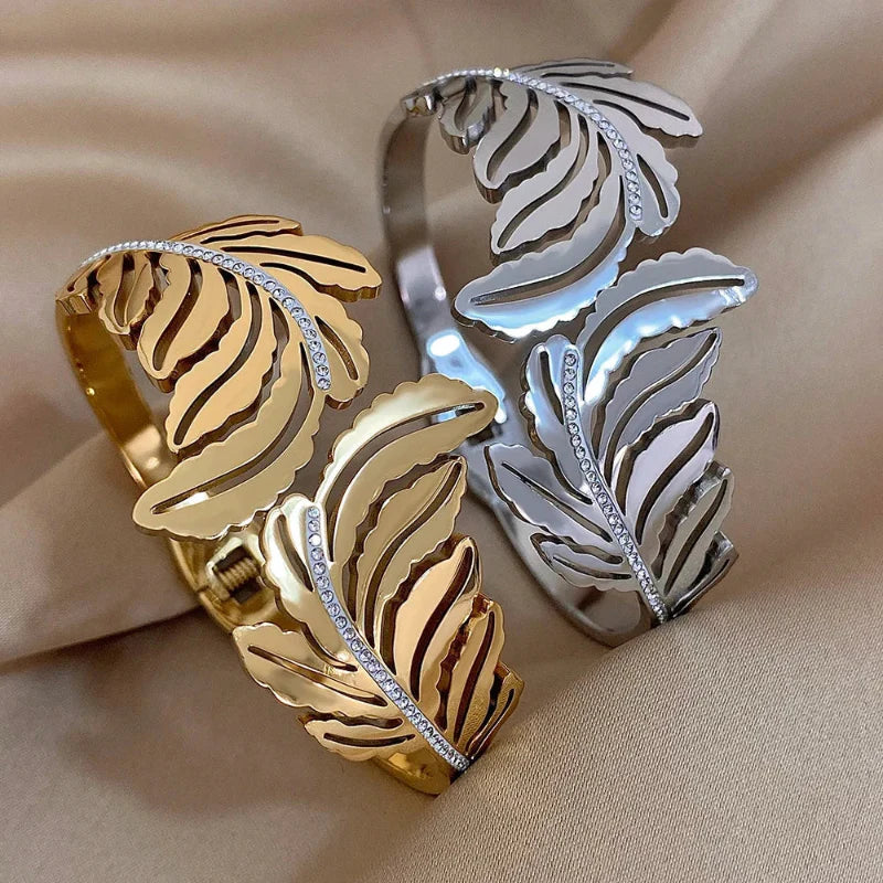 Wide Silver Palm Leaf Bracelet