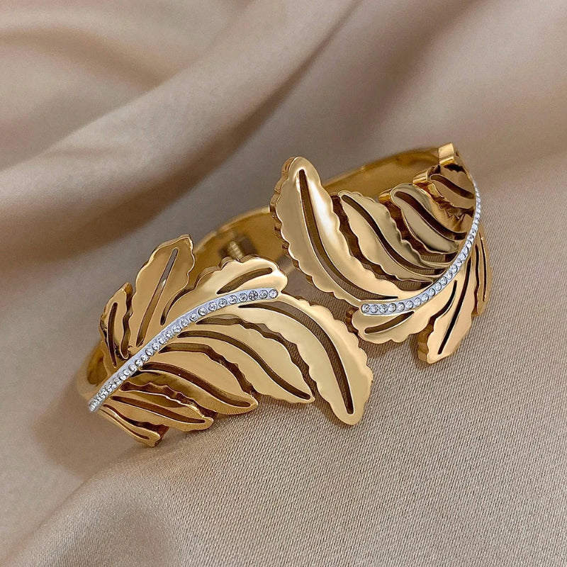 Wide Gold Palm Leaf Bracelet