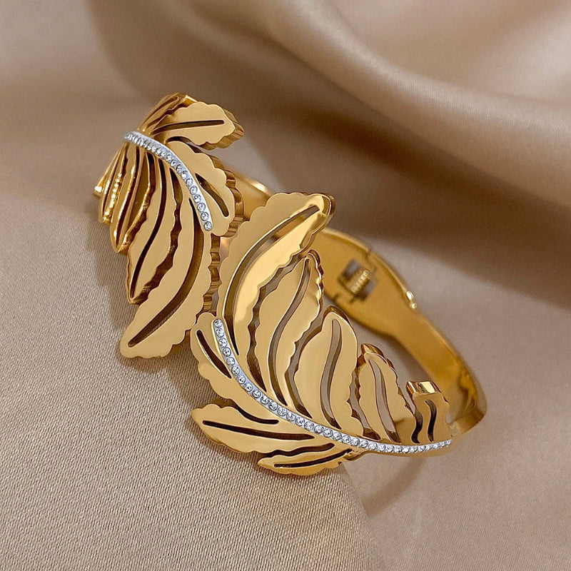 Wide Gold Palm Leaf Bracelet