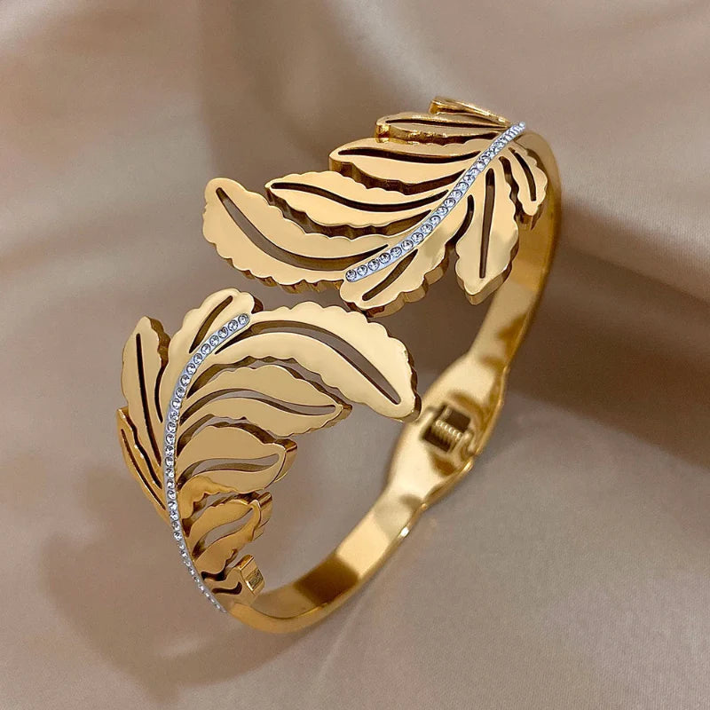 Wide Gold Palm Leaf Bracelet