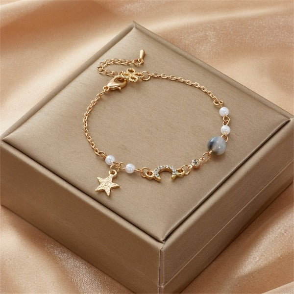 Moon and Star Bracelet Women's Gray Stars Chain Bracelet