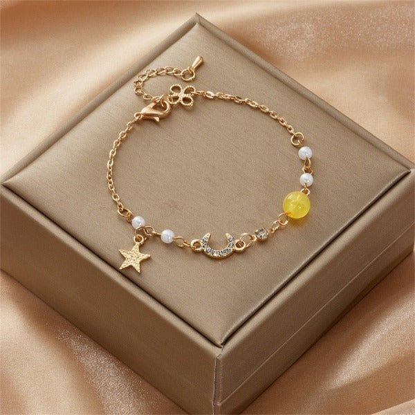Moon and Star Bracelet Women's Yellow Stars Chain Bracelet