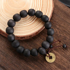 Buddhist ID Bracelet in Black Stones