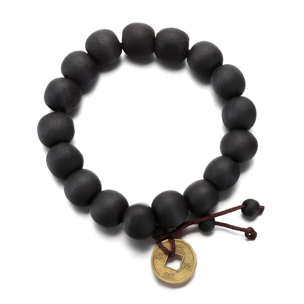 Buddhist ID Bracelet in Black Stones