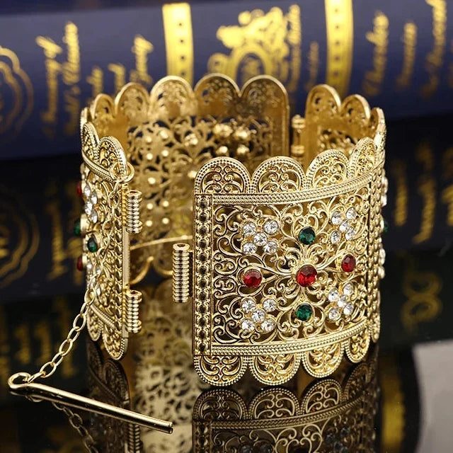 Bracelet large avec strass arabe musulman mariage rouge