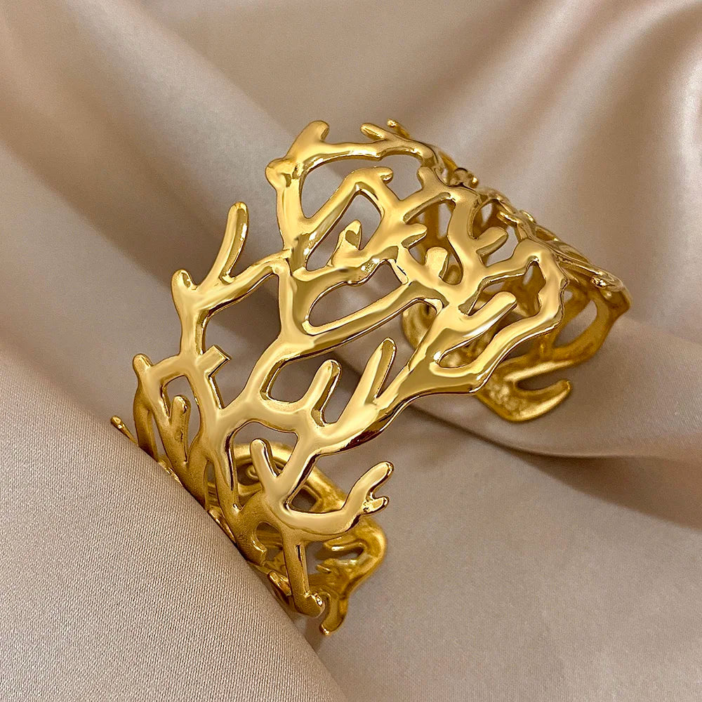 Bracelet manchette corail doré pour femme or