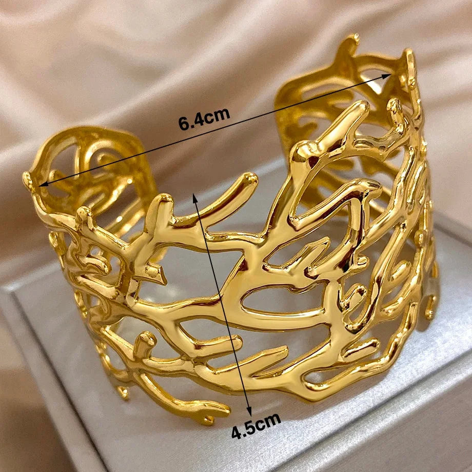 Bracelet manchette corail doré pour femme