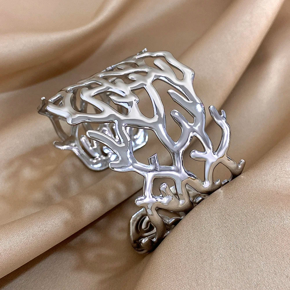 Bracelet manchette corail doré pour femme argent