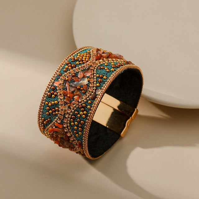 Natural Stone Cuff Bracelet for Women Multicolor
