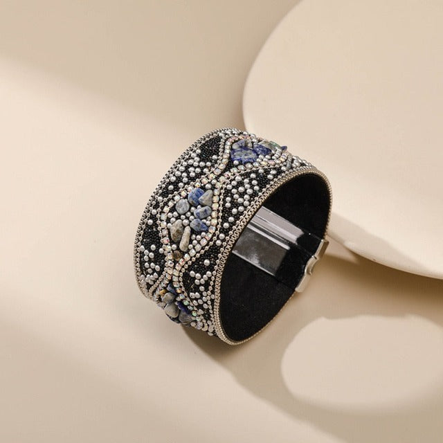 Natural Stone Cuff Bracelet for Women Black