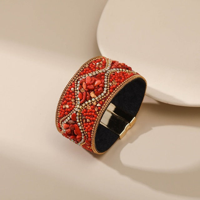 Natural Stone Cuff Bracelet for Women Red