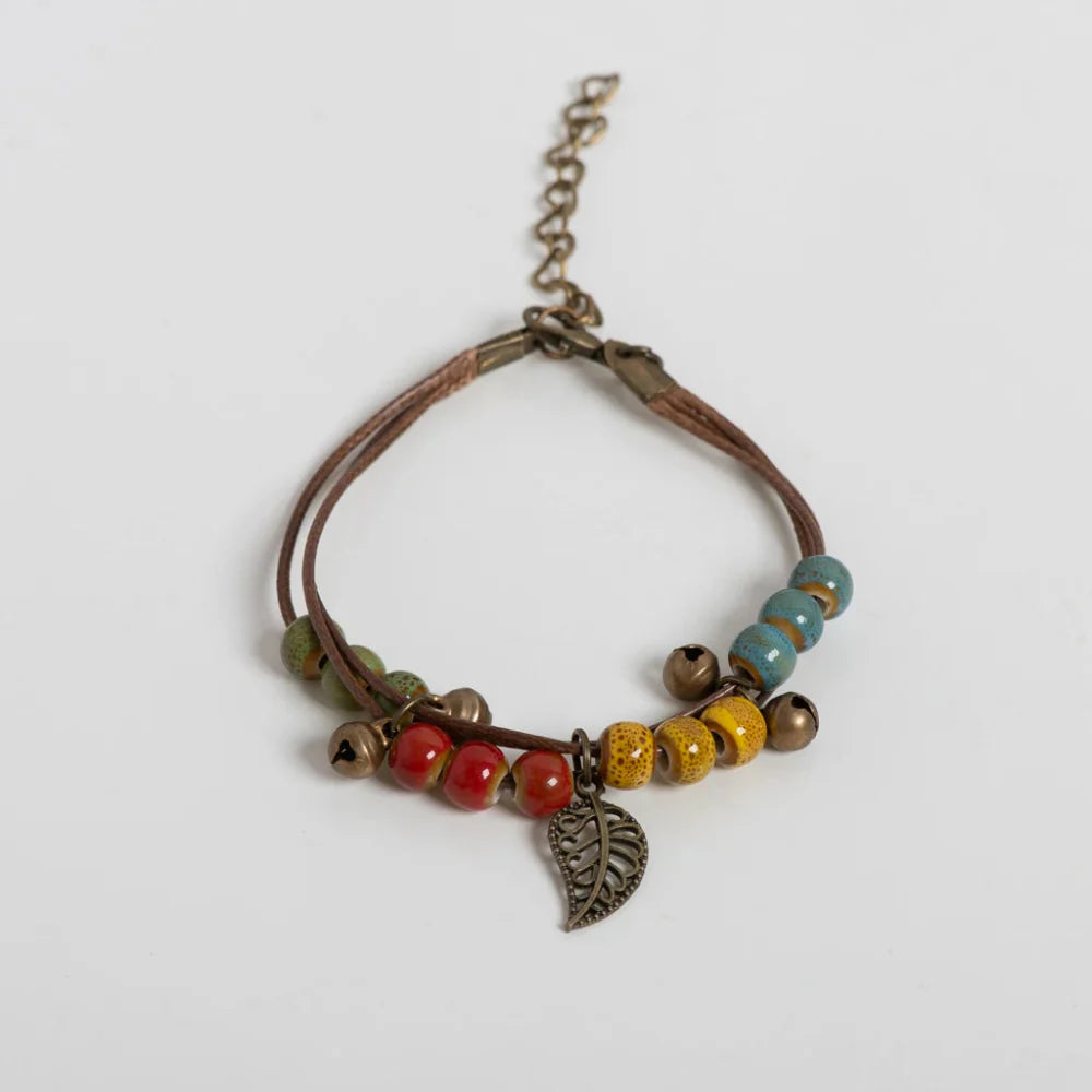 Bracelet Marron avec Feuille Automnale