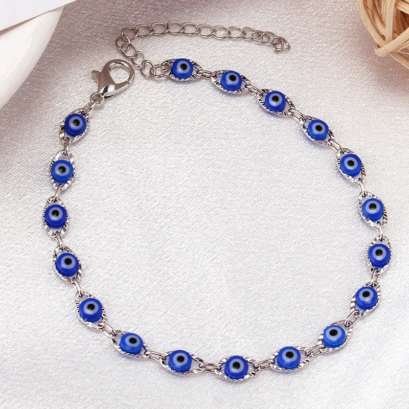 Blue Evil Eye Bracelet Bohemian Style Silver