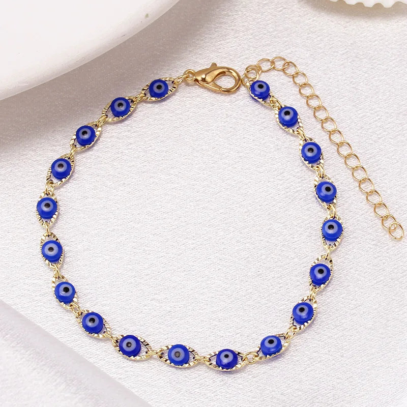 Blue Evil Eye Bracelet Bohemian Style Gold