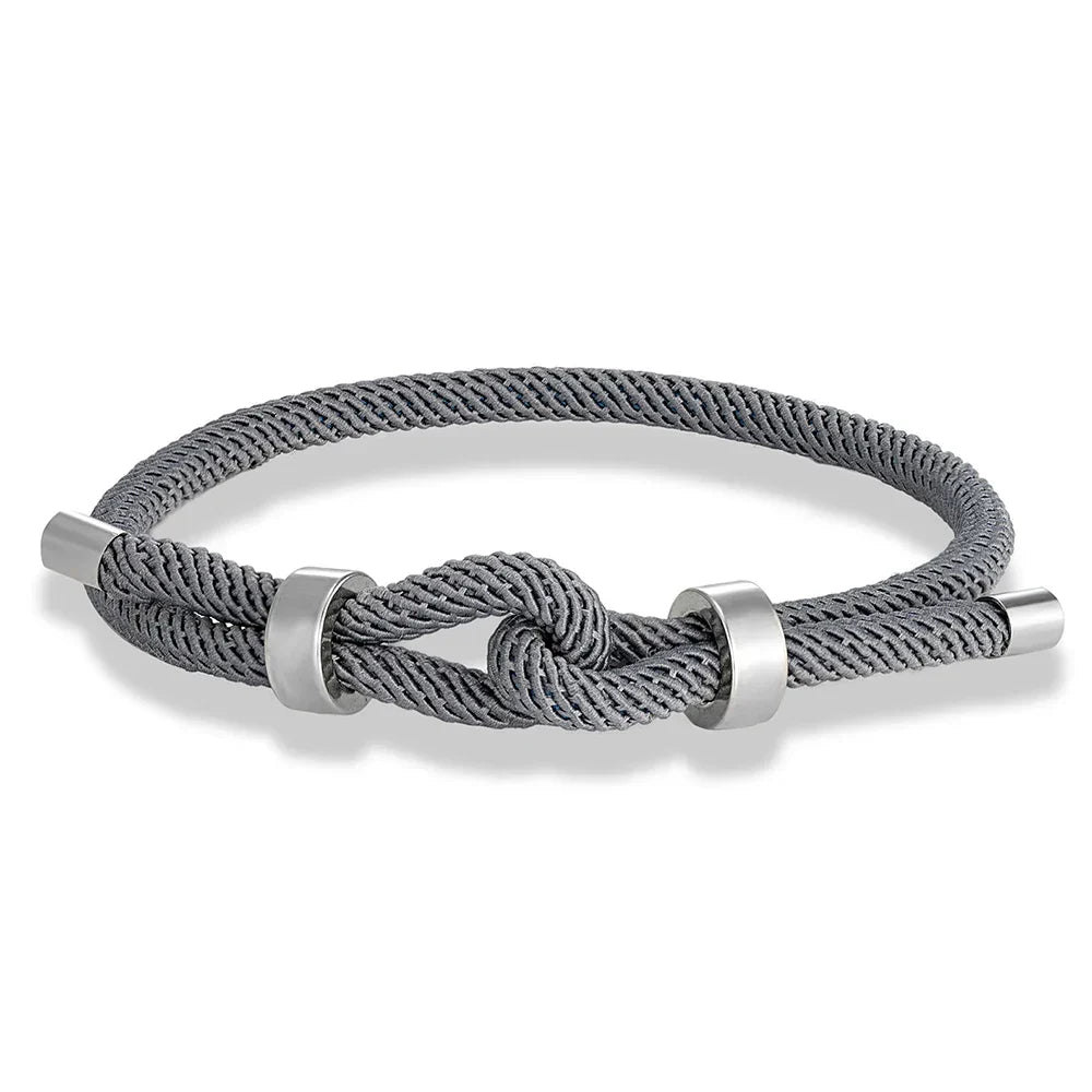 Bracelet moderne en corde tressée avec nœud gris