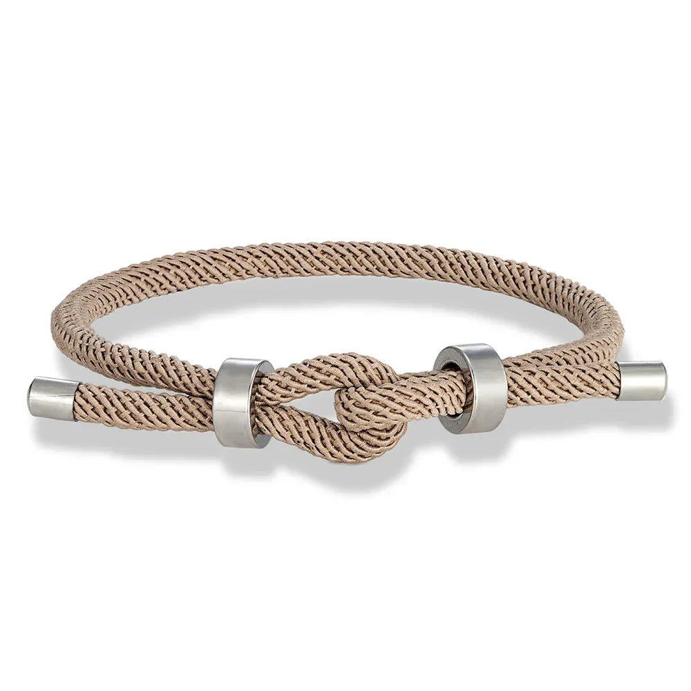Bracelet moderne en corde tressée avec nœud  beige